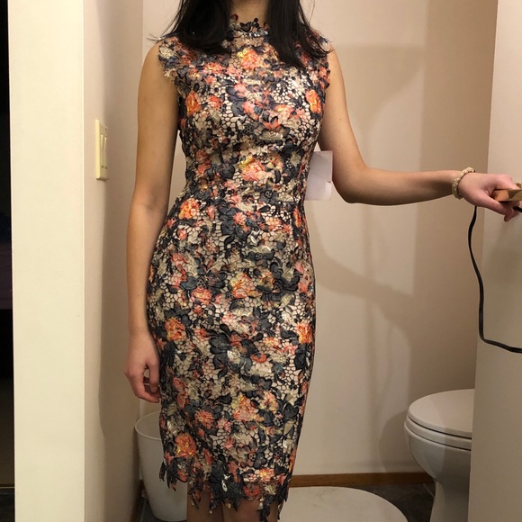 Multicolour floral bodycon semi formal dress - Picture 3 of 7